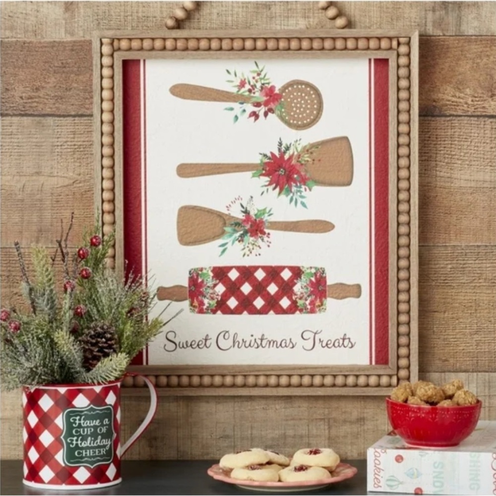 Last One 🌺 New Pioneer Woman Christmas Treats Sign, Red Gingham Rolling Pin, NIB